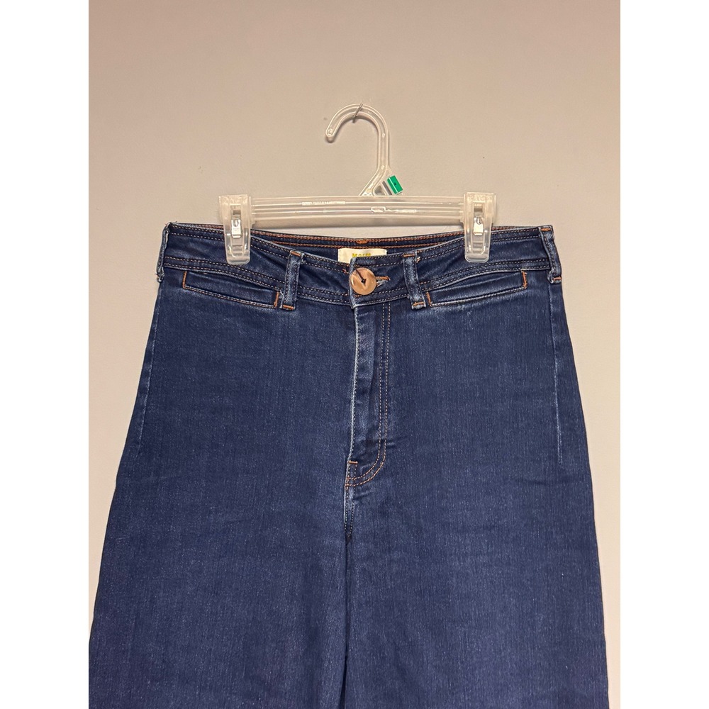 Maeve Anthropologie High Rise Wide Leg Jeans Dark Wash Raw Hem Size 29 - Picture 4 of 9